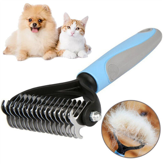 Double-Sided Deshedding & Dematting Grooming Rake for Dogs & Cats | Undercoat Fur Remover Comb