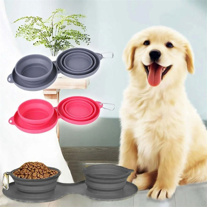 Foldable Rubber Double Pet Bowl – Portable & Durable Feeding Solution for Dogs & Cats - Valgo