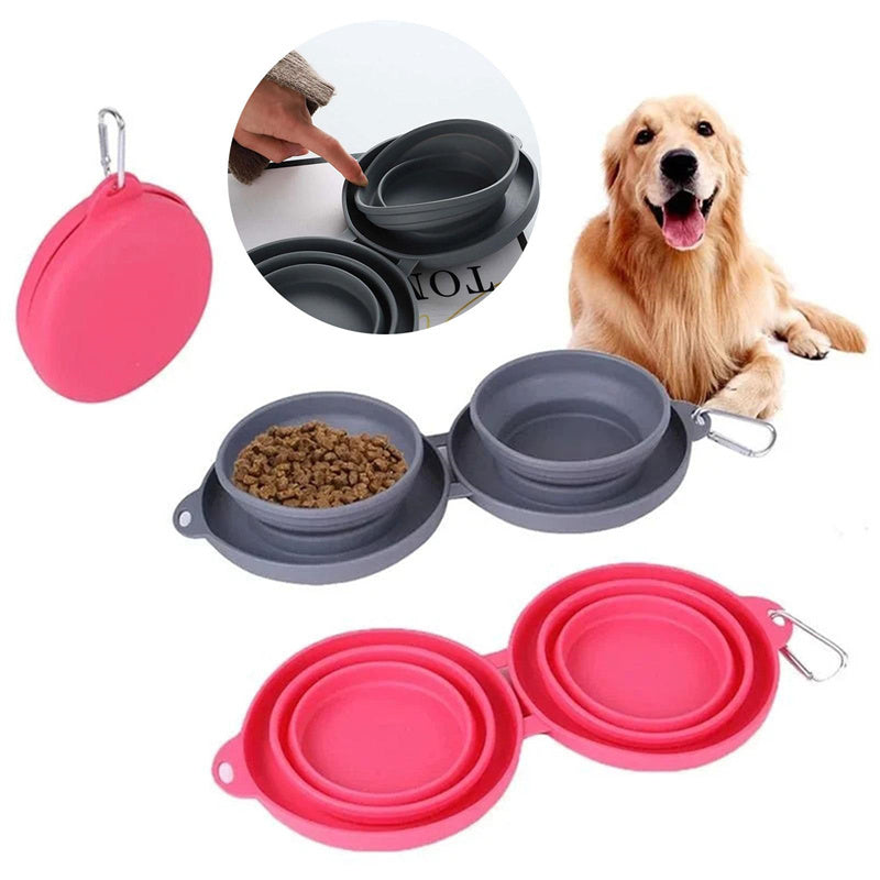 Foldable Rubber Double Pet Bowl – Portable & Durable Feeding Solution for Dogs & Cats - Valgo