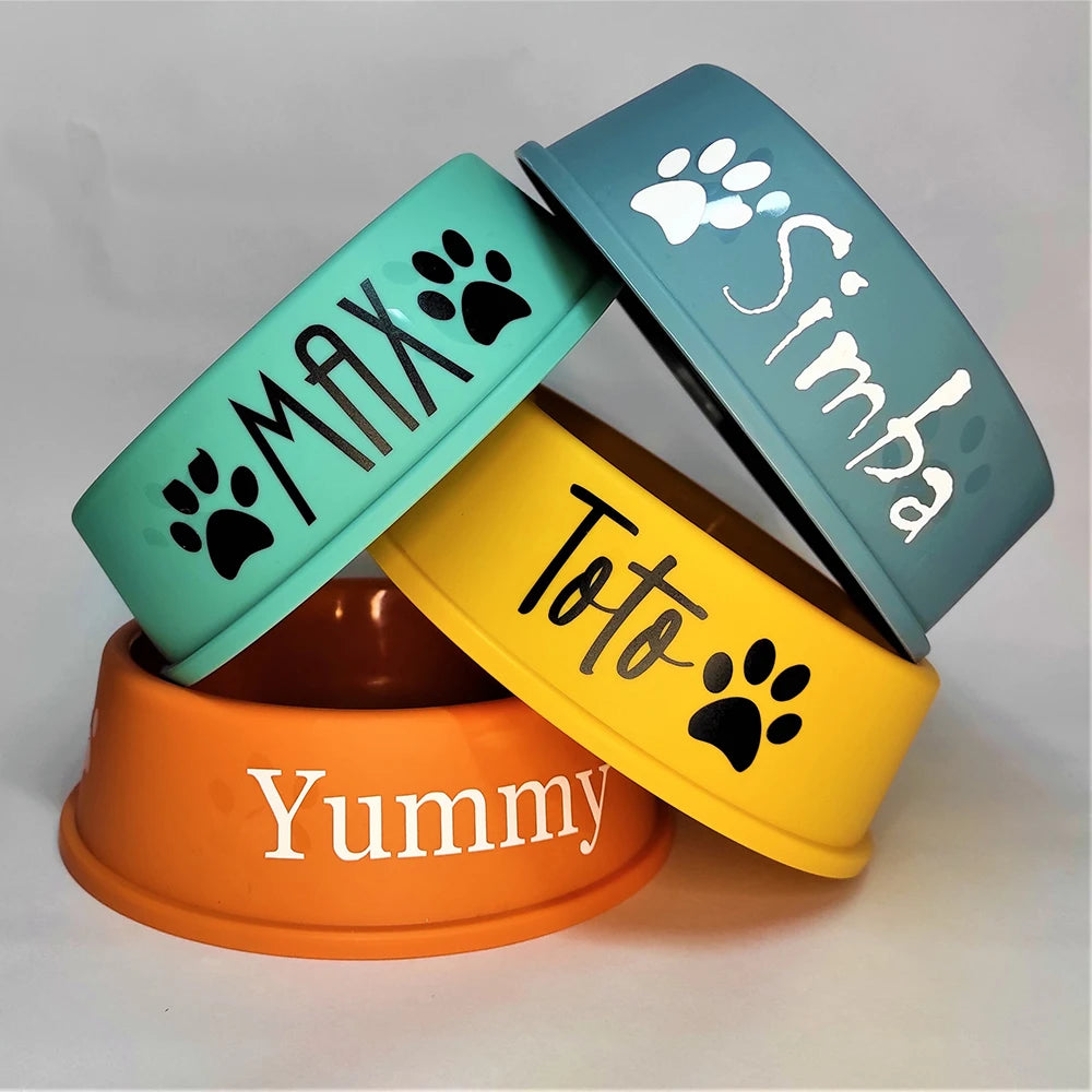 Custom Dog Food Bowl - Personalized Plastic Bowl with Name & Decals for Pets - Valgo