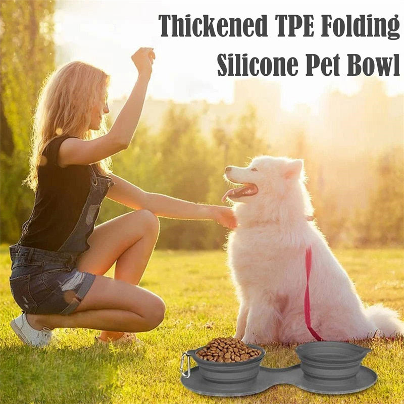 Foldable Rubber Double Pet Bowl – Portable & Durable Feeding Solution for Dogs & Cats - Valgo